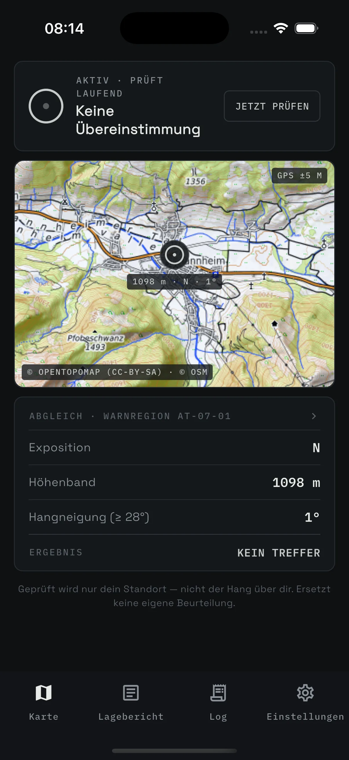 App-Zustand: keine Übereinstimmung — App bleibt aktiv und prüft weiter